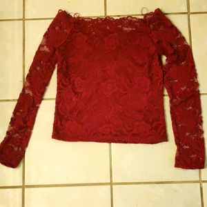 Burgundy Lace Long Sleeve Crop Top